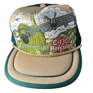 Vintage Hat C-130 Hercules Airplane Green SnapBack Lockheed Collectors Series 1
